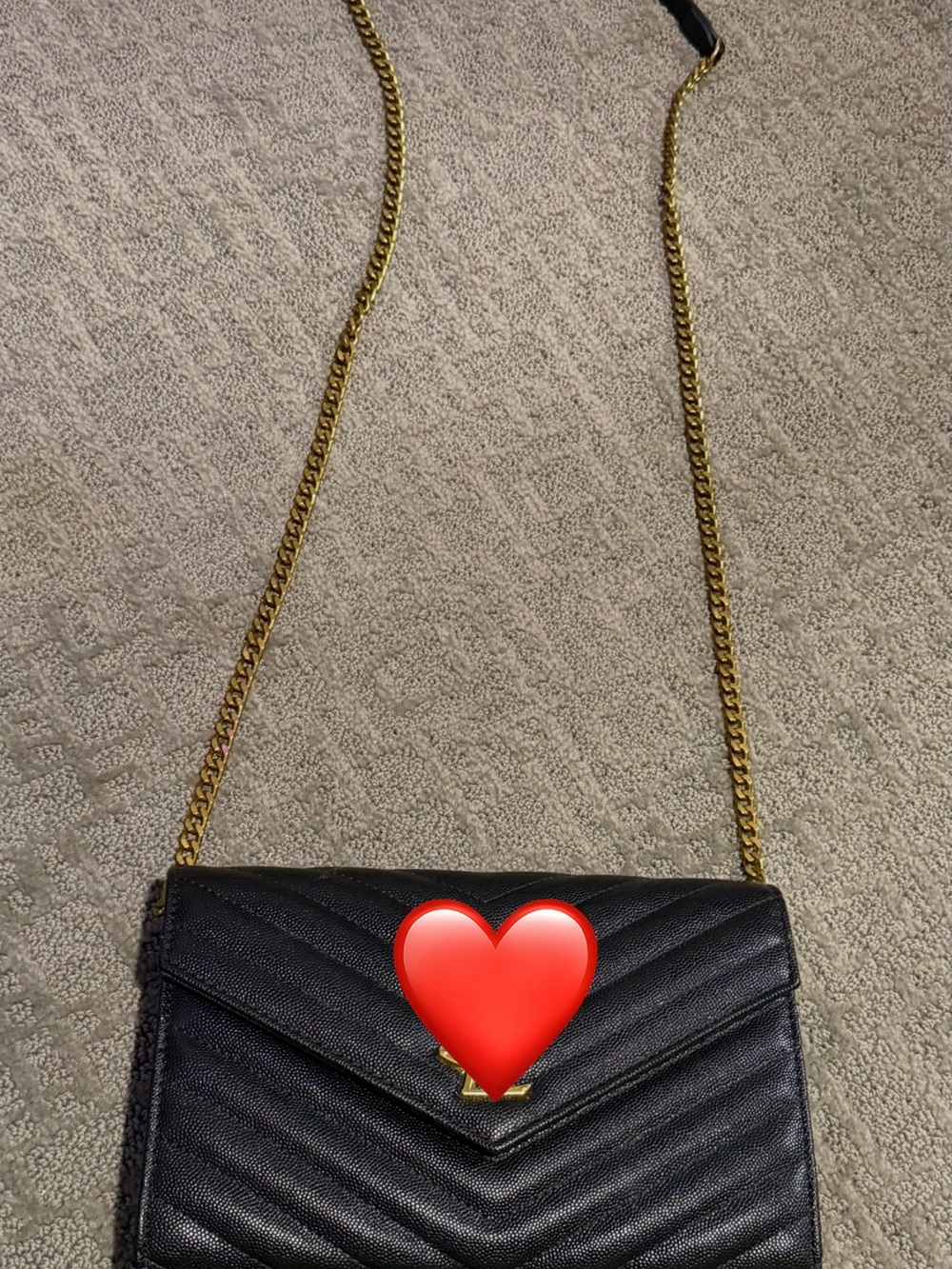 Black leather chevron bog with gold tone hardware